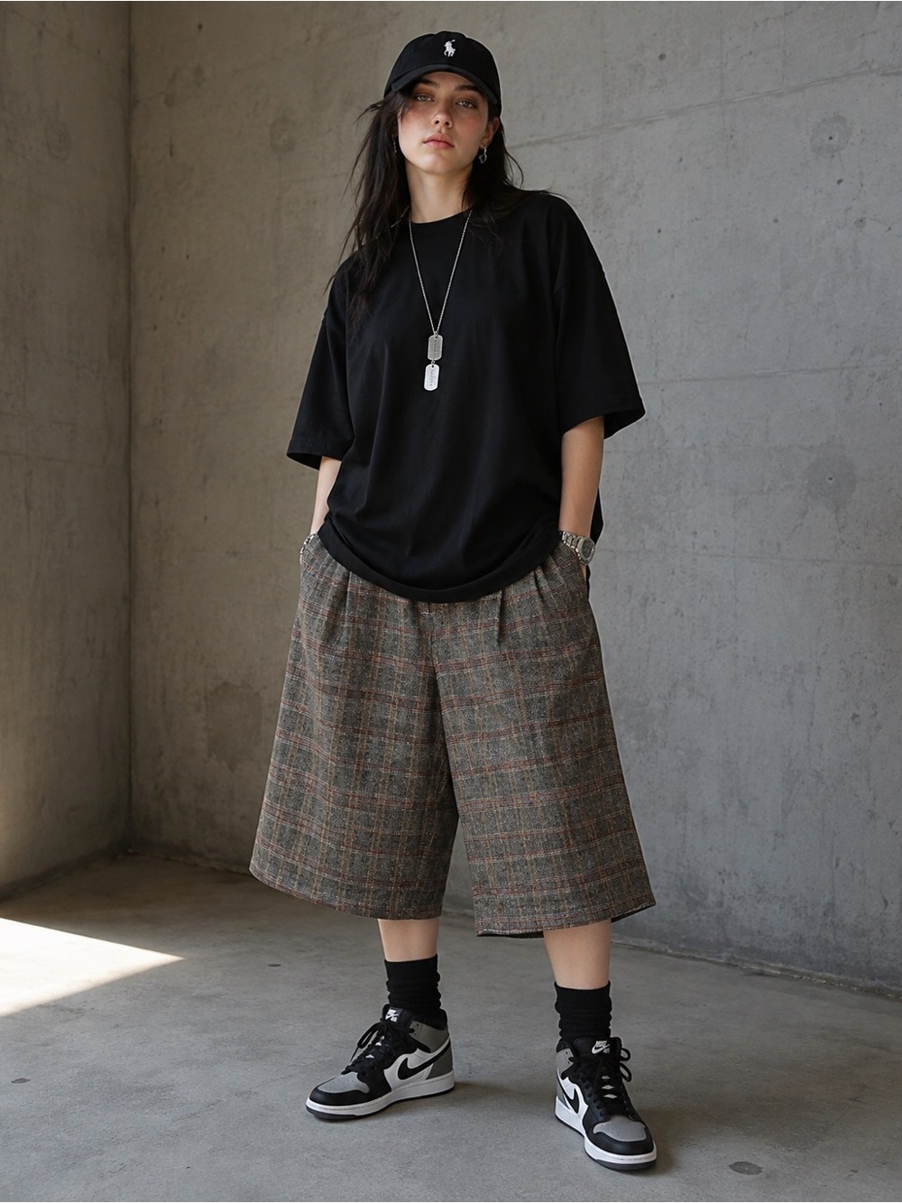 Olsen Europe Wool Silk Plaid Bermuda Shorts Culottes | Size US 12